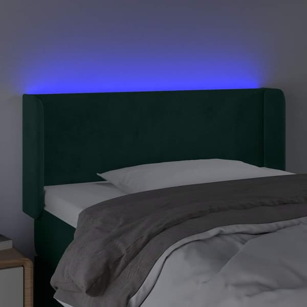 Sänggavel LED mörkgrön 83x16x78/88 cm sammet