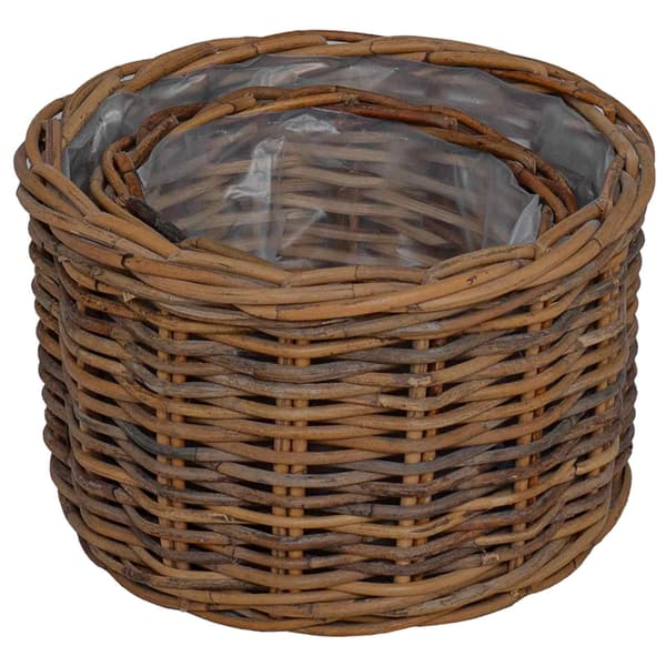 Planteringskorg med lagring 2 pcs Brun Kubu Rattan