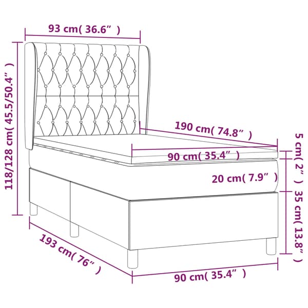 Ramsäng med madrass mörkgrå 90x190 cm sammet