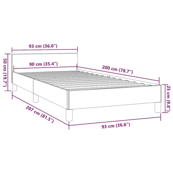 Sängram utan madrass mörkgrå 90x200 cm tyg