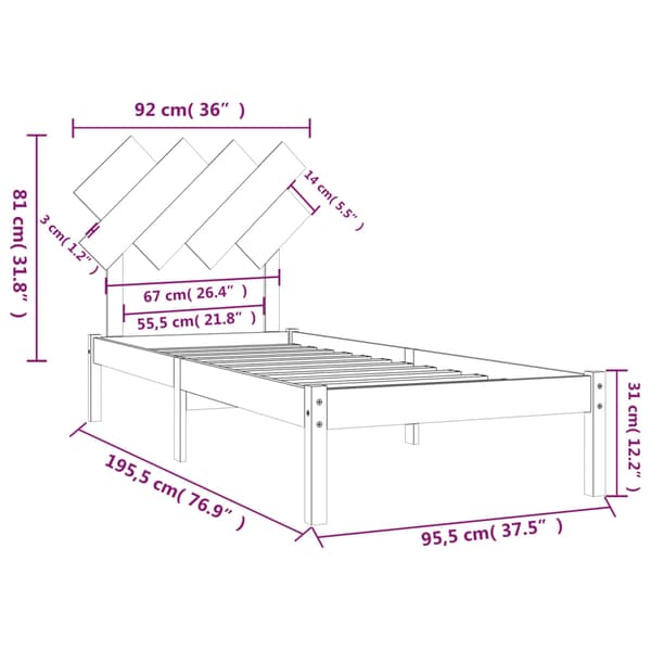 Sängram massiv furu 90x190 cm vit