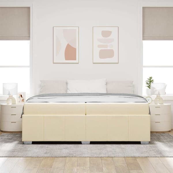 Sängram med madrass Kräm 200 x 200 cm tyg