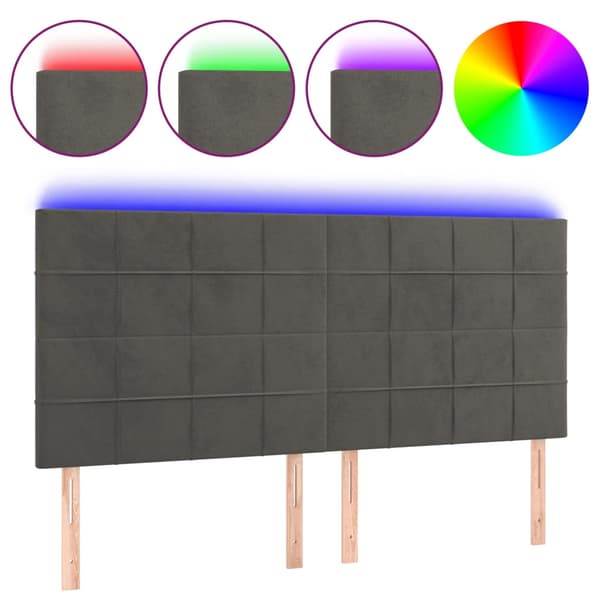 Sänggavel LED mörkgrå 180x5x118/128 cm sammet