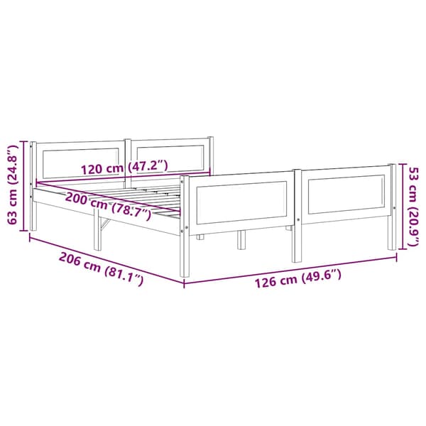 Sängram massiv furu vit 120x200 cm