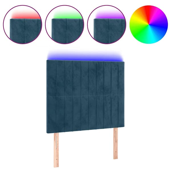 Sänggavel LED mörkblå 90x5x118/128 cm sammet