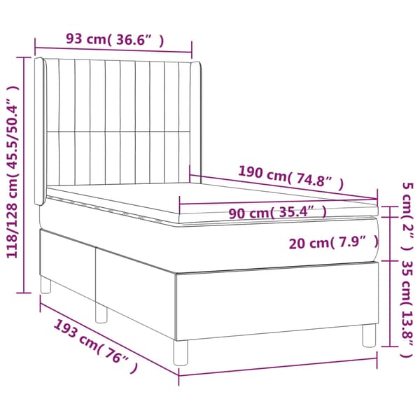 Ramsäng med madrass mörkgrå 90x190 cm tyg