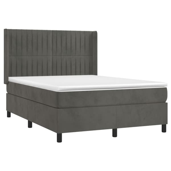 Ramsäng med madrass & LED mörkgrå 140x190 cm sammet