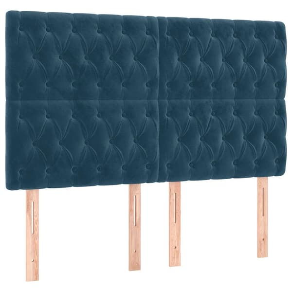 Sänggavel LED mörkblå 160x7x118/128 cm sammet