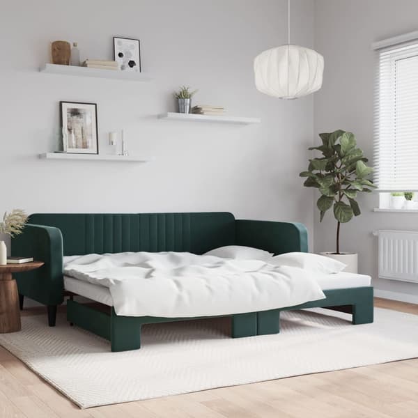 Dagbädd utdragbar mörkgrön 100x200 cm sammet