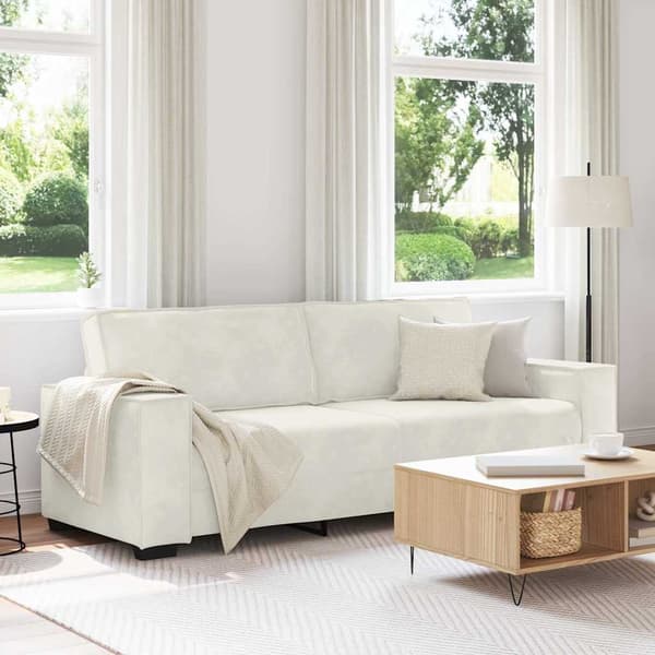 3-sitssoffa gräddvit 220x78x84 cm sammet