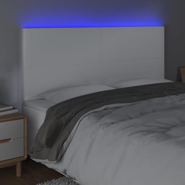 Sänggavel LED vit 160x5x118/128 cm sammet