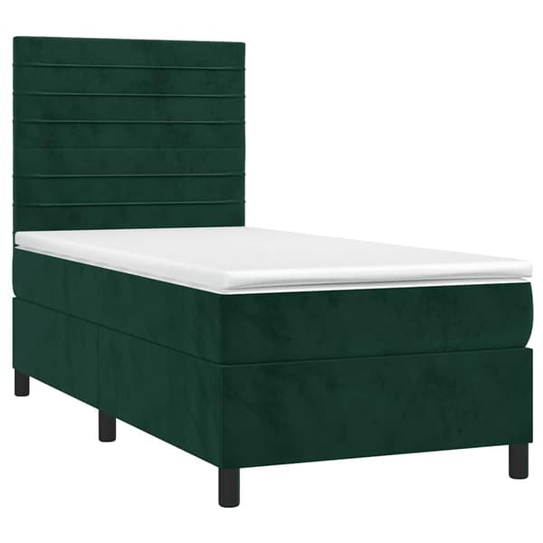 Ramsäng med madrass & LED mörkgrön 90x200 cm sammet