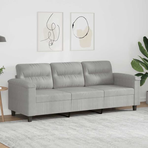 3-sitssoffa Ljusgrå 180 cm mikrofibertyg