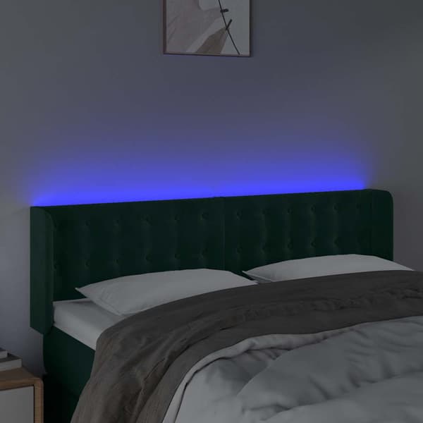 Sänggavel LED mörkgrön 147x16x78/88 cm sammet