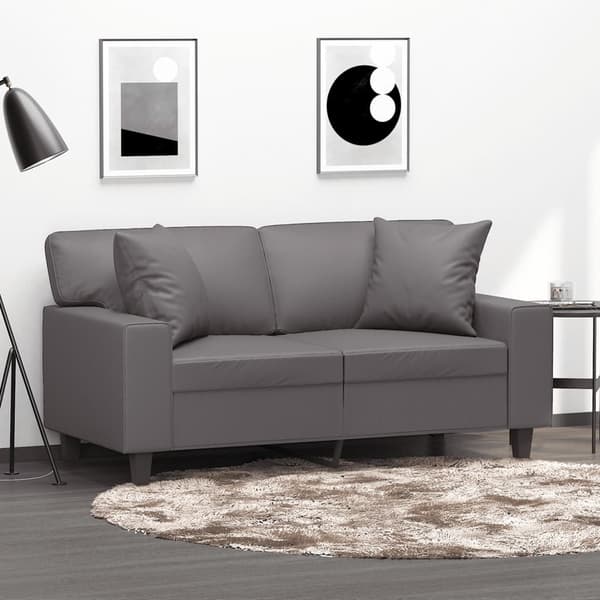 2-sits soffa med prydnadskuddar grå 120 cm konstläder