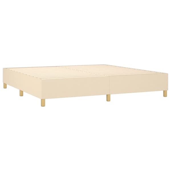 Ramsäng med madrass & LED gräddvit 200x200 cm tyg