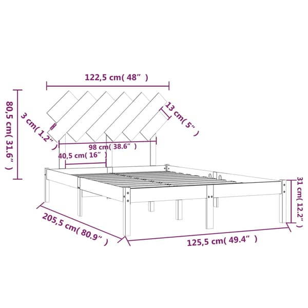 Sängram vit 120x200 cm massivt trä