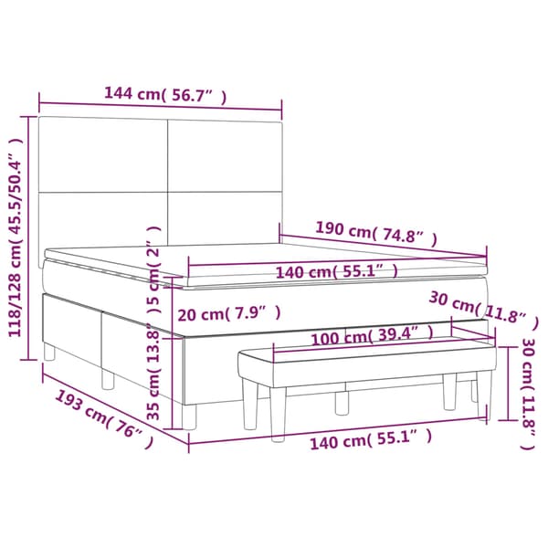 Ramsäng med madrass mörkgrå 140x190 cm sammet