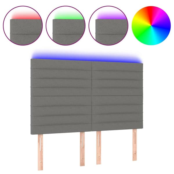 Sänggavel LED mörkgrå 144x5x118/128 cm tyg
