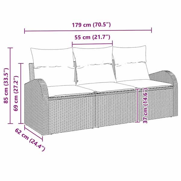 Trädgårdsoffset med kudde 3 pcs Ljusgrå Poly rattan