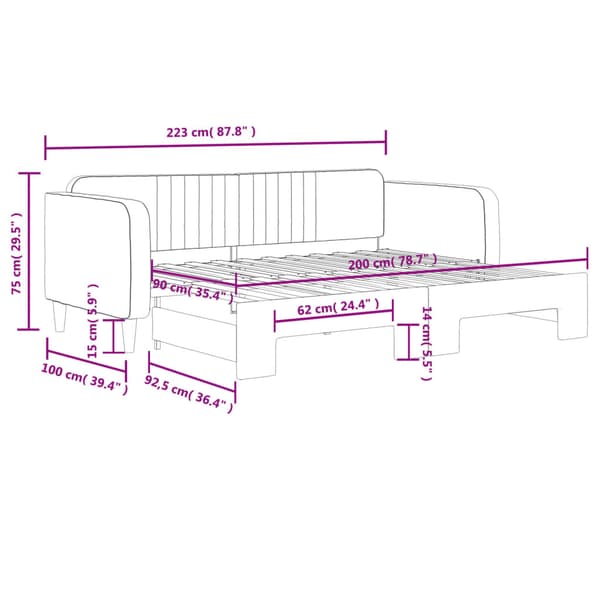 Dagbädd utdragbar mörkgrå 90x200 cm sammet