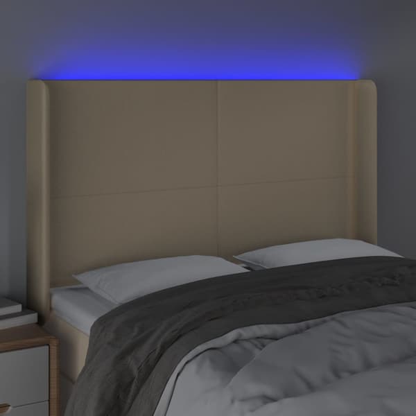 Sänggavel LED gräddvit 147x16x118/128 cm tyg