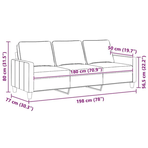 3-sitssoffa gräddvit 180 cm tyg