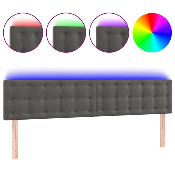 Sänggavel LED mörkgrå 200x5x78/88 cm sammet
