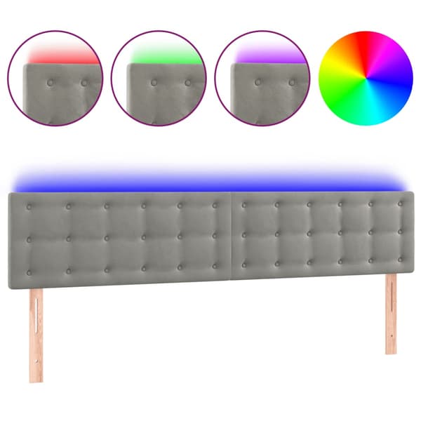 Sänggavel LED ljusgrå 180x5x78/88 cm sammet