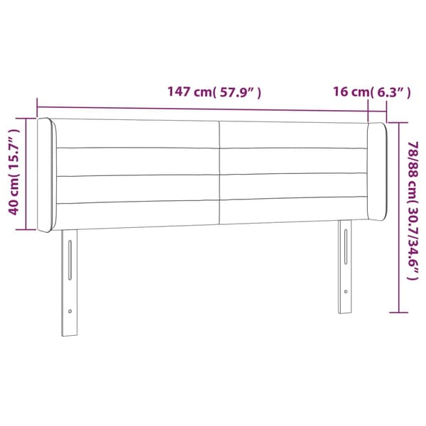 Sänggavel LED mörkgrå 147x16x78/88 cm sammet