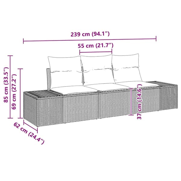 Soffset med kudde 3 pcs Brun konstrotting