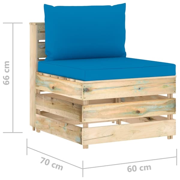 Mittensektion med dynor till pallsoffa tryckimpregnerat trä