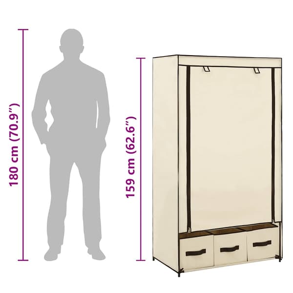 Garderob gräddvit 87x49x159 cm tyg