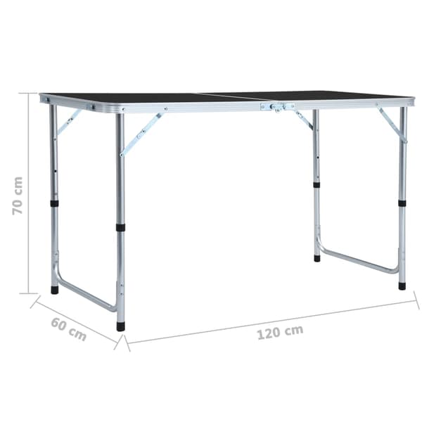 Hopfällbart campingbord grå aluminium 120x60 cm