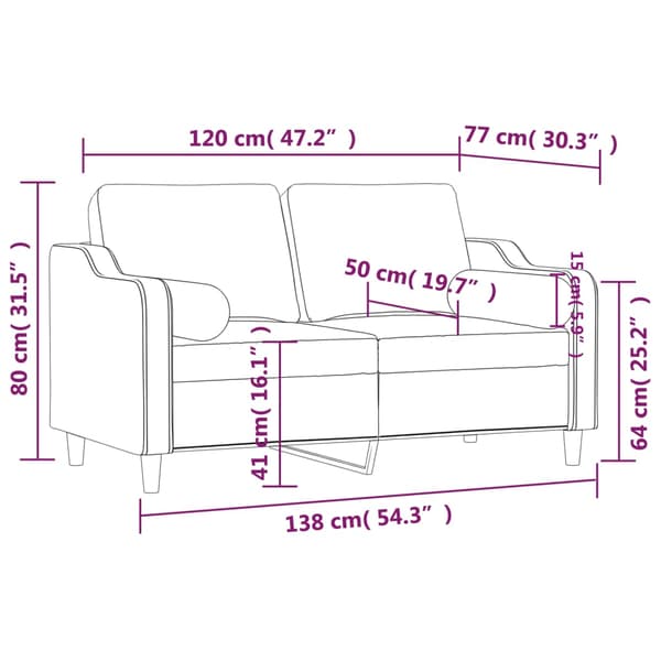 2-sits soffa med prydnadskuddar mörkgrå 120 cm tyg