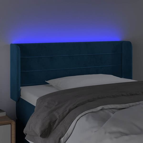 Sänggavel LED mörkblå 83x16x78/88 cm sammet