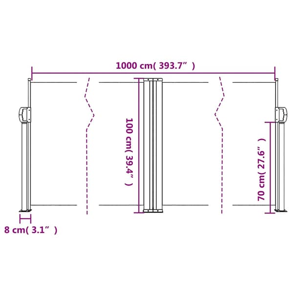 Infällbar sidomarkis brun 100x1000 cm