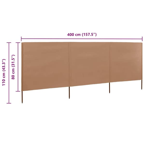 Vindskydd 3 paneler tyg 400x80 cm taupe
