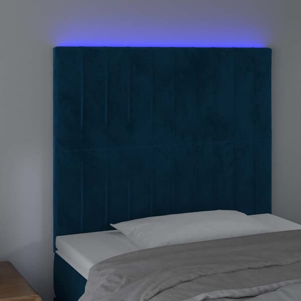 Sänggavel LED mörkblå 80x5x118/128 cm sammet
