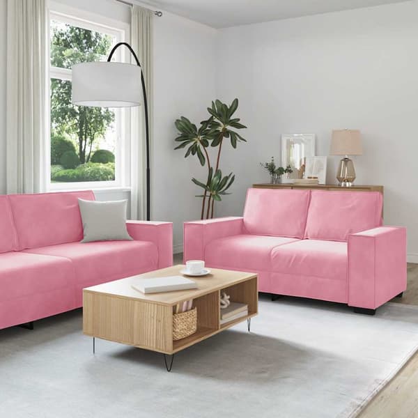 Soffgrupp med dynor 2 delar rosa sammet
