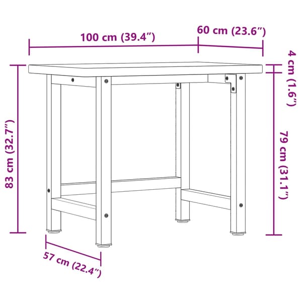 Arbetsbänk 100x60x83 cm massiv ek rektangulär