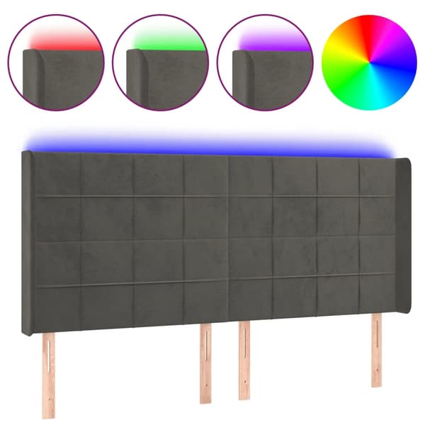 Sänggavel LED mörkgrå 183x16x118/128 cm sammet