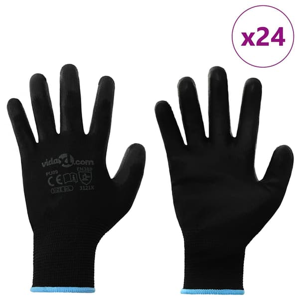 Arbetshandskar 24 pcs Svart 9 / l Polyester