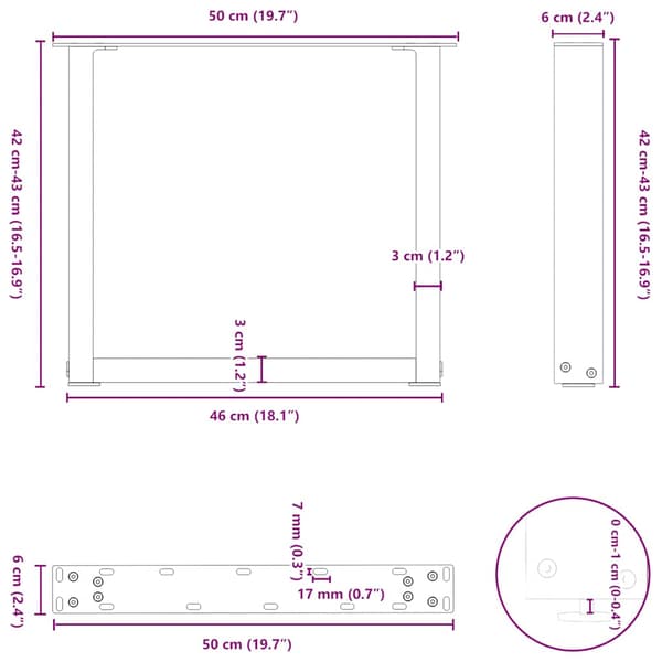 Soffbordsben U-formade 2 st antracit 50x(42-43) cm stål