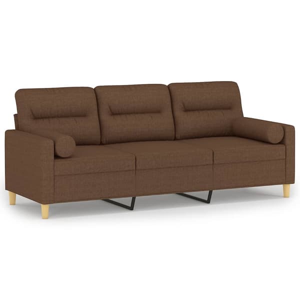 3-sitssoffa med prydnadskuddar brun 180 cm tyg
