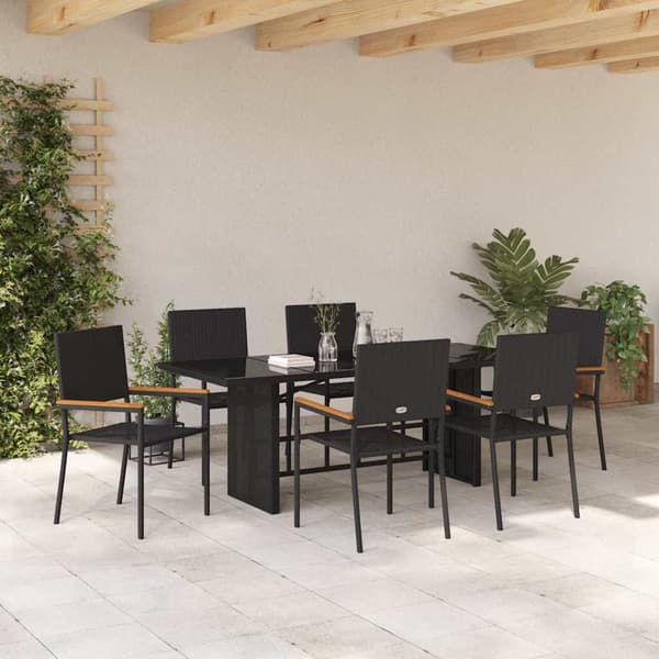Trädgårdsmöbelset 7 pcs Svart konstrotting