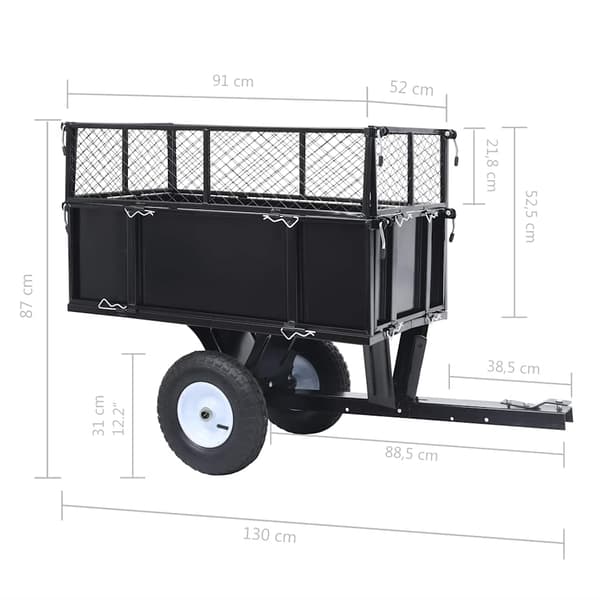 Tippvagn för gräsklippare 150 kg last