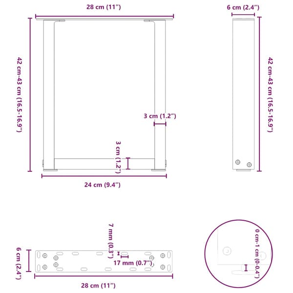 Soffbordsben U-formade 2 st antracit 28x(42-43) cm stål