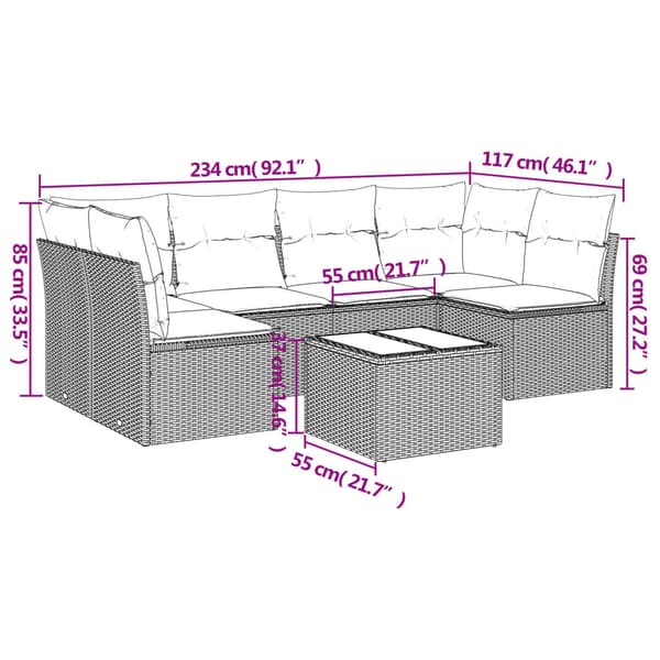 Trädgårdssoffset med dynor 7 delar ljusgrå konstrotting