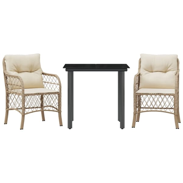 Bistrogrupp med dynor 3 delar beige konstrotting